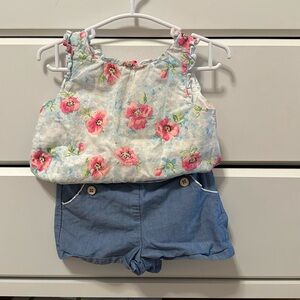 3T Janie and Jack floral top and blue shorts matching set
